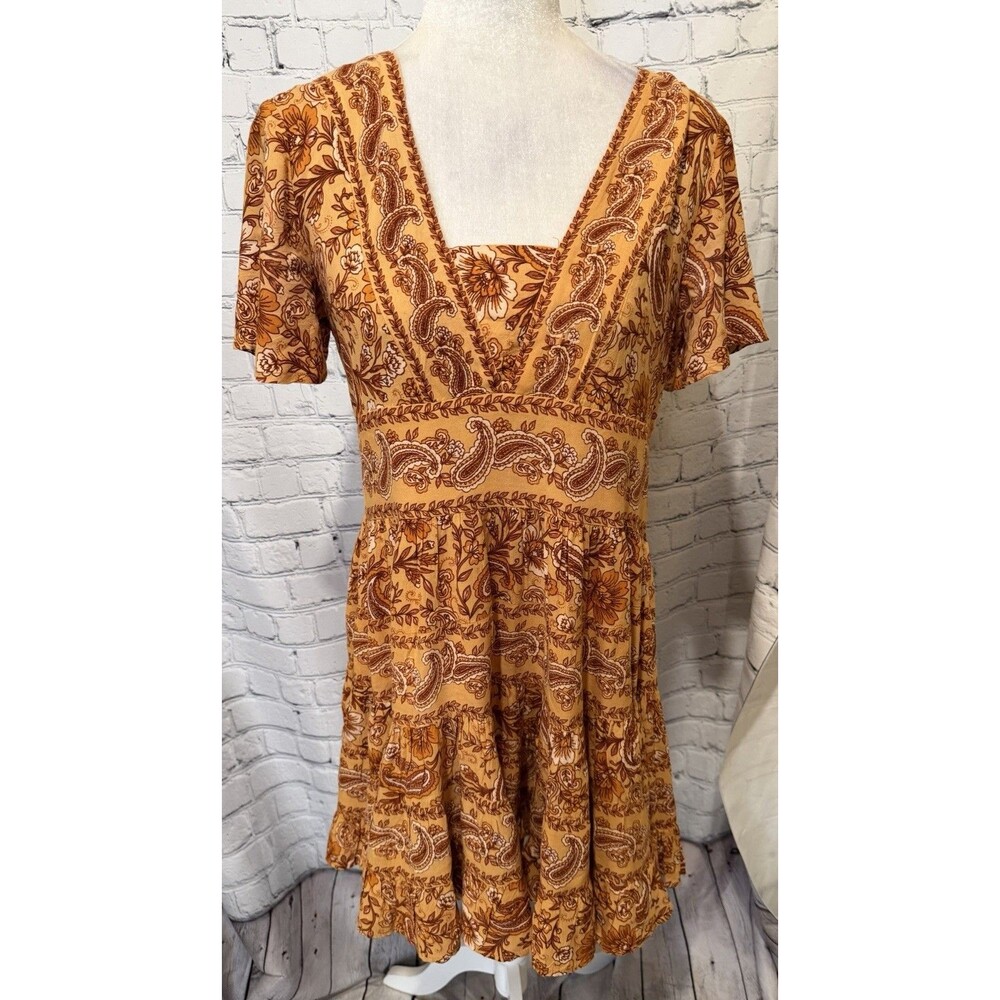 Patrons of Peace Women's Border Print Toluca Dress Orange Boho Small - Picture 2 of 9